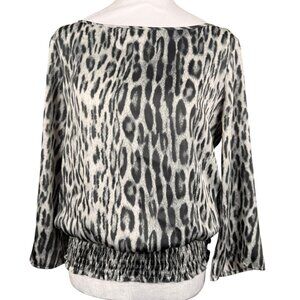 Michael Kors Blouse Women’s Small Animal Print Gray Black Long Sleeve Elastic He